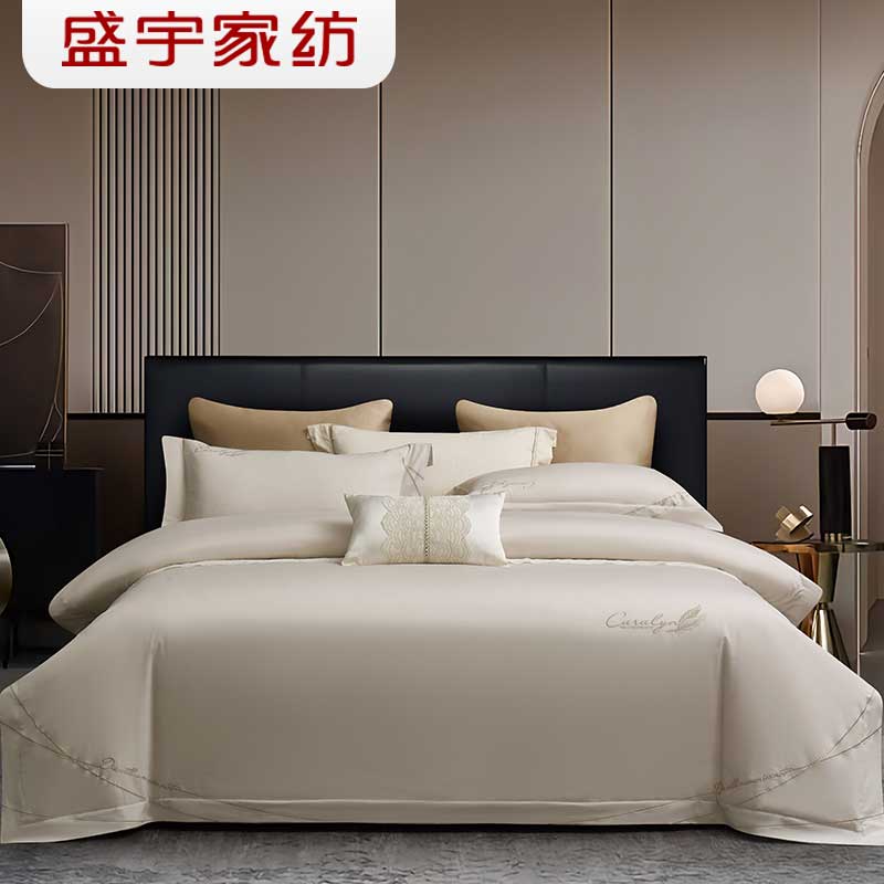 盛宇家纺 2026春夏新品 全棉锦缎底纹绣花四件套 180*200 青禾图片