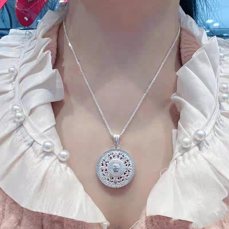 八宝罗盘足银999吊坠女招财如意编织转运银罗盘项链送情人节礼物