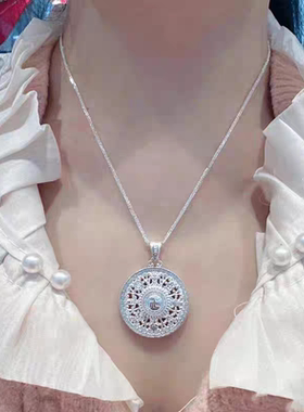 八宝罗盘足银999吊坠女招财如意编织转运银罗盘项链送情人节礼物