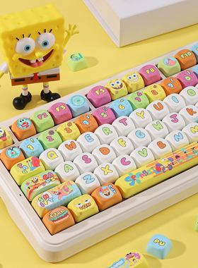 海绵宝宝键帽MOA高度PBT热升华个性涂鸦键盘帽k99 s98 hi75 f108