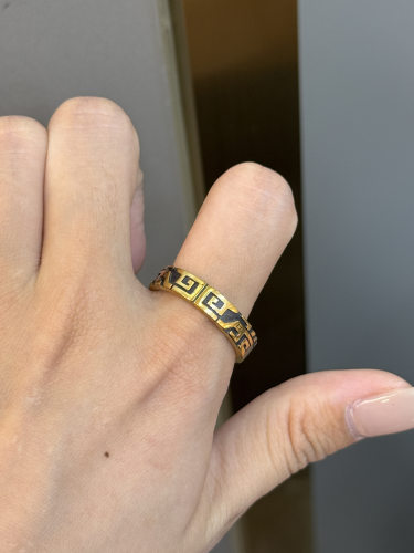 足金黄金电黑回纹戒指送女友礼物