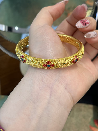 足金黄金花丝珐琅彩手镯送女友礼物