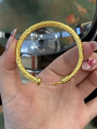 足金黄金开口吉言手镯送女友礼物