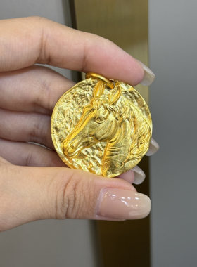 足金黄金镜面生肖马吊坠送女友礼物