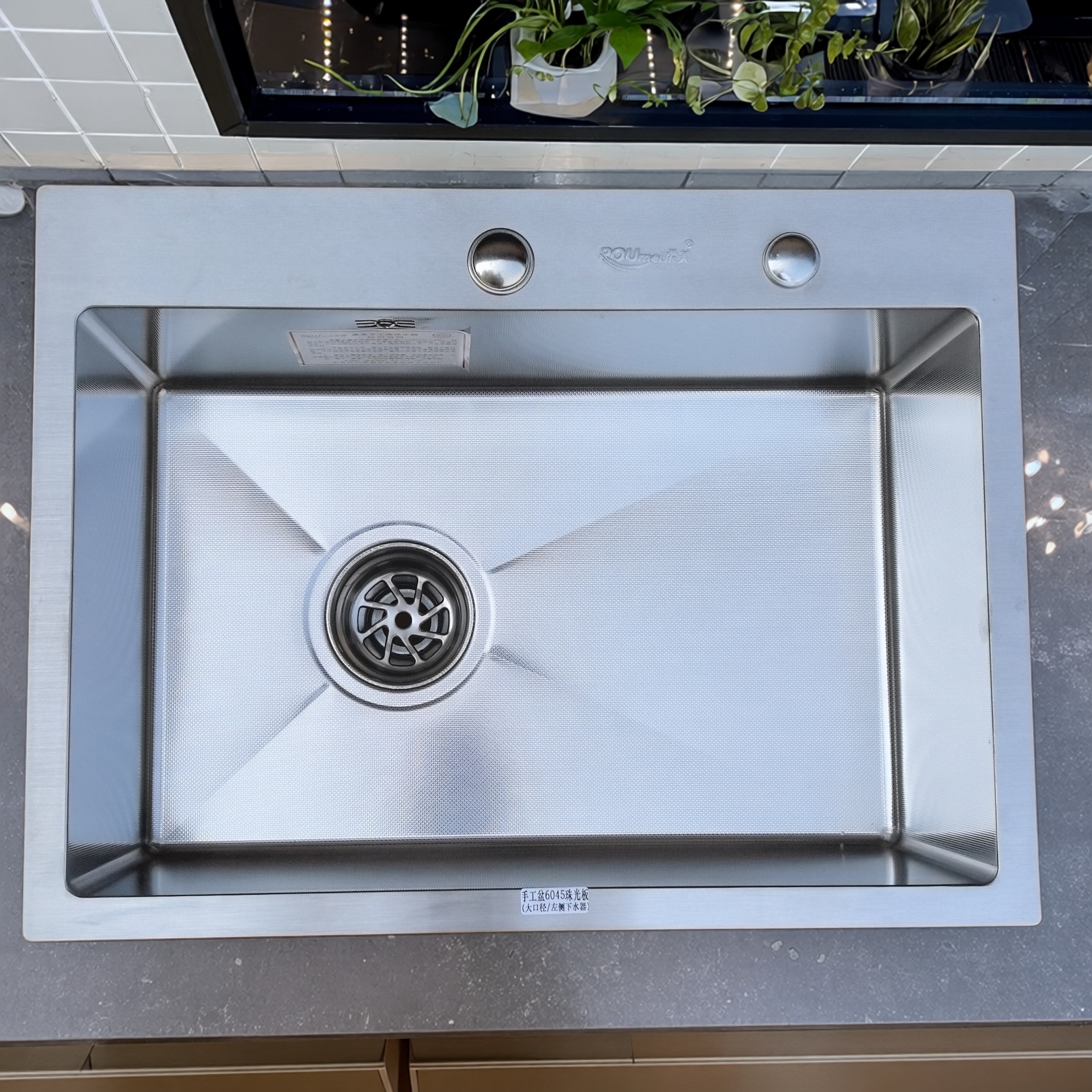 柔美珠光纳米SUS304不锈钢加厚连体手工盆大单盆蜂窝单槽侧排水