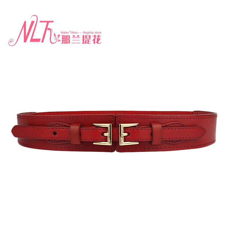 牛皮松紧腰封窄韩版时尚真皮细腰带针扣女款百搭装饰连衣裙宽皮带
