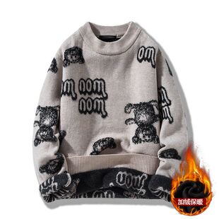 16一体绒毛衣秋冬半高领青少年13初中学生14加绒加厚打底针织衫15