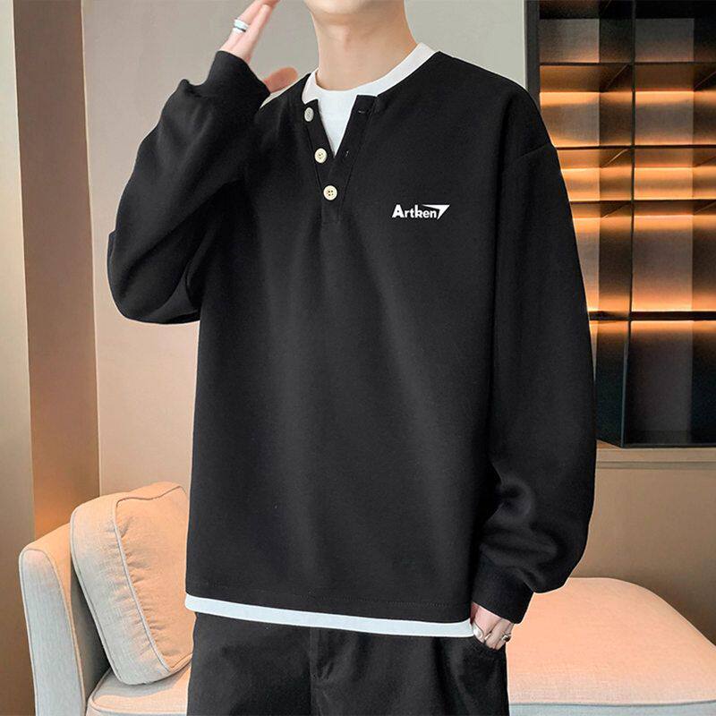 秋秋款假两件卫衣男生初中高中学生长袖t恤青少年大童打底衫上衣
