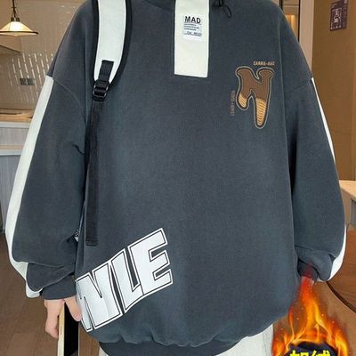 青少年秋冬款摇粒绒卫衣男高中初中学生加绒加厚外套大童保暖上衣