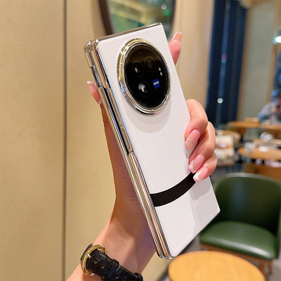 适用vivoxfold3手机壳高级感素皮Xfold3pro新款奢华防摔保护套xfold3pro电镀折叠屏5g极简真皮商务轻奢高端男