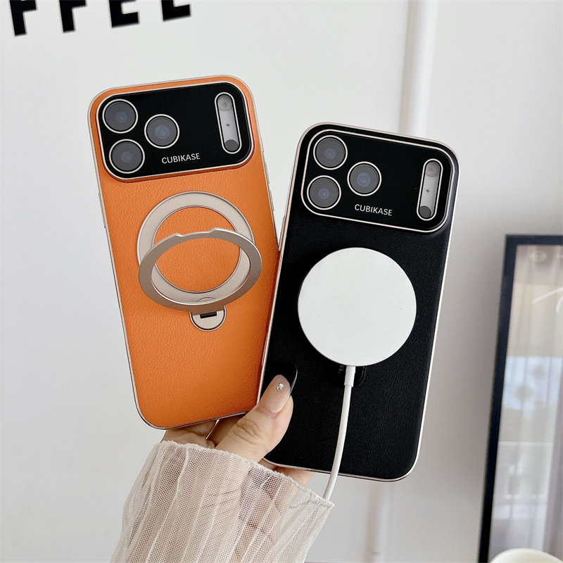 适用苹果17promax手机壳新款纳帕皮iPhone16pro磁吸360旋转支架15全包防摔保护套5g皮纹高档14男女高级感13pm