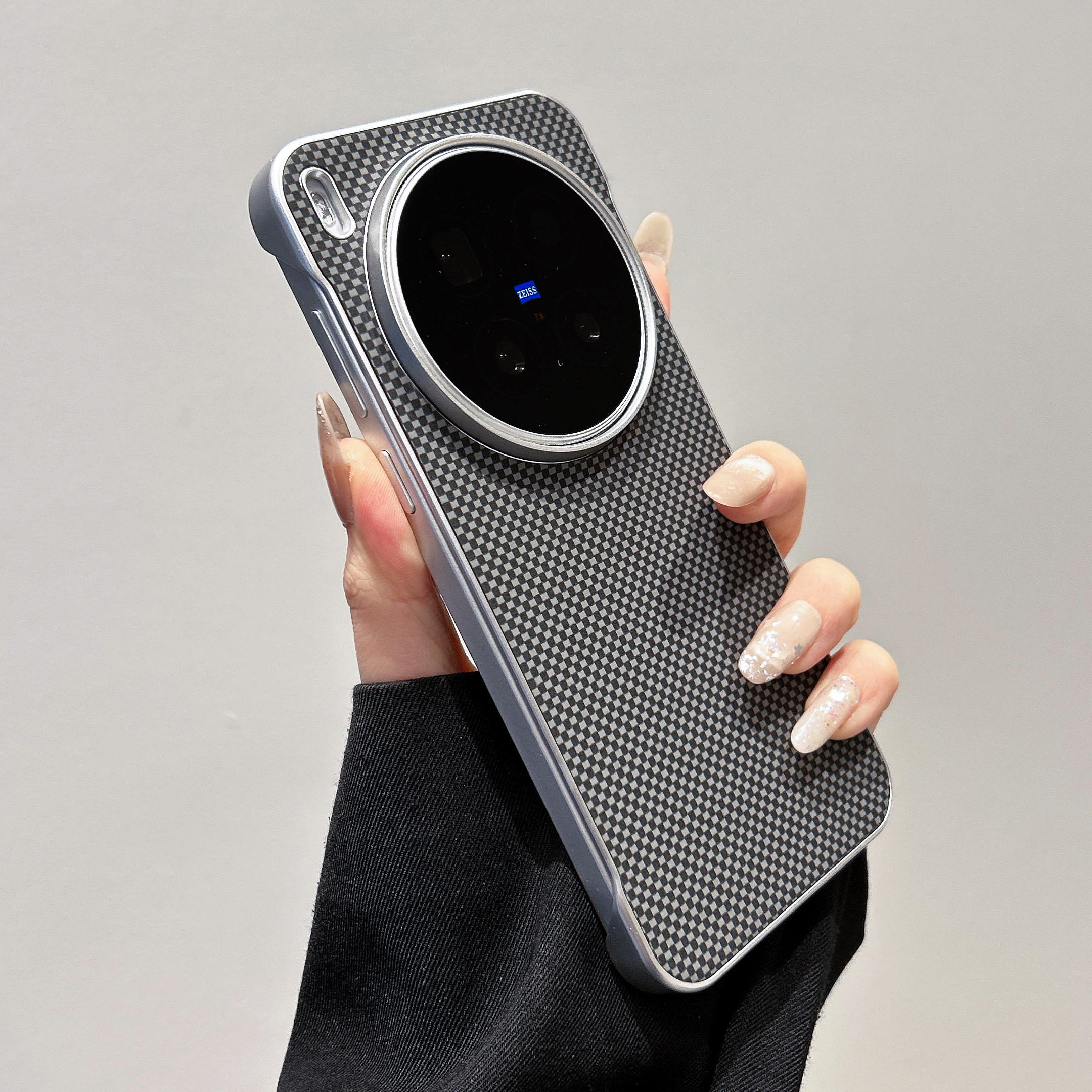 格纹适用vivox300手机壳新款X300pro凯夫拉纹理无边框x300s防摔保护套男X300Ultra碳纤维硬壳5g超薄防摔半包