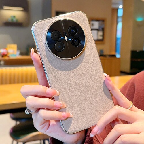 适用华为mate70手机壳新款Mate70Air荔枝皮纹mate60pro+电镀高档皮质MATE70简约商务男5g全包防摔保护套素皮