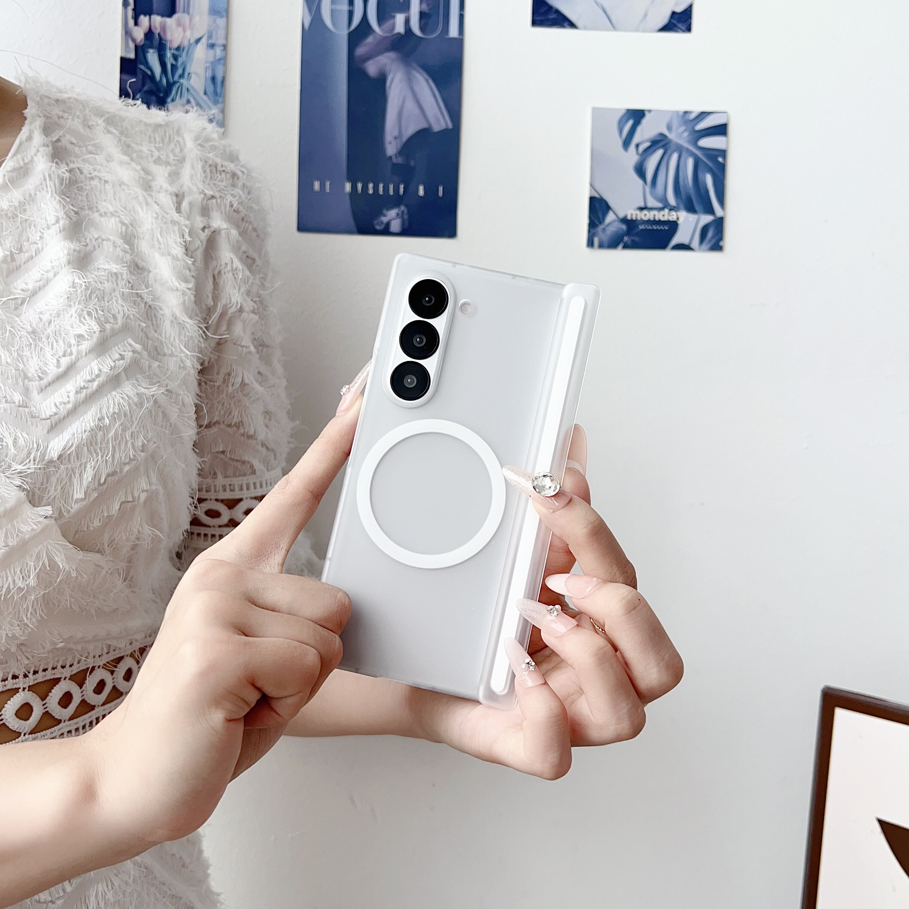 适用于三星fold6手机壳转轴磨砂透明磁吸充电zfold5保护套全包折叠屏透明磁吸中轴铰链zfold4防摔新款后硬壳