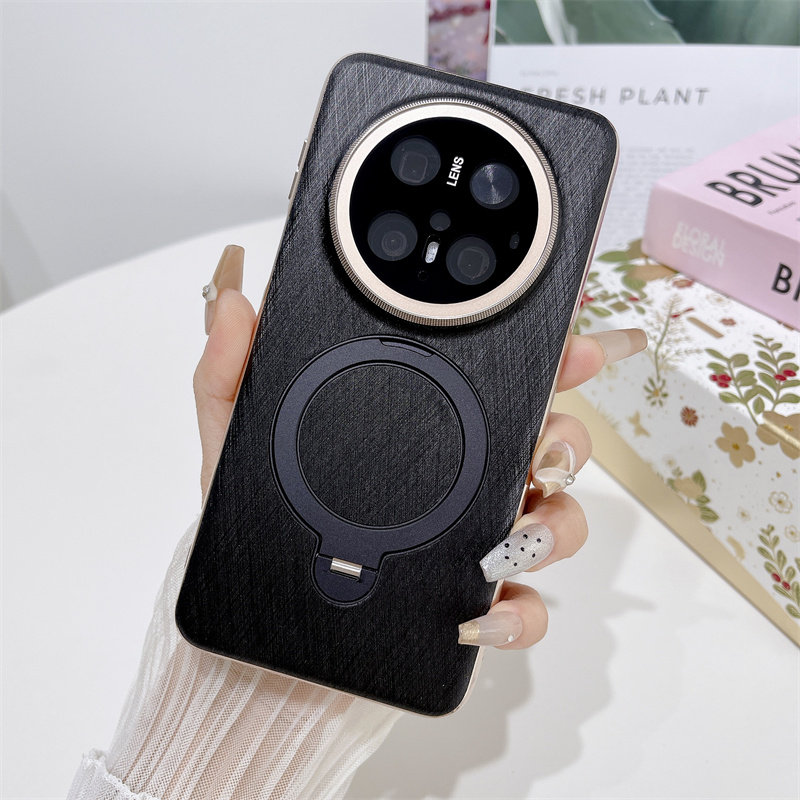 磁吸旋转支架适用华为Mate70pro手机壳新款金丝银绵纹素皮mate60pro+镜头保护套全包防摔70pro优享版男女外壳