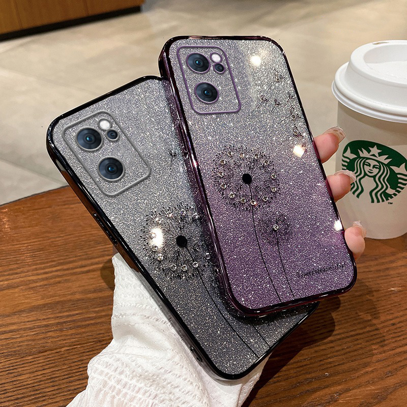 适用闪粉蒲公英opporeno7手机壳渐变水钻reno7pro简约女款Reno7pro新款高级感RENO7硅胶防摔全包5g透明保护套