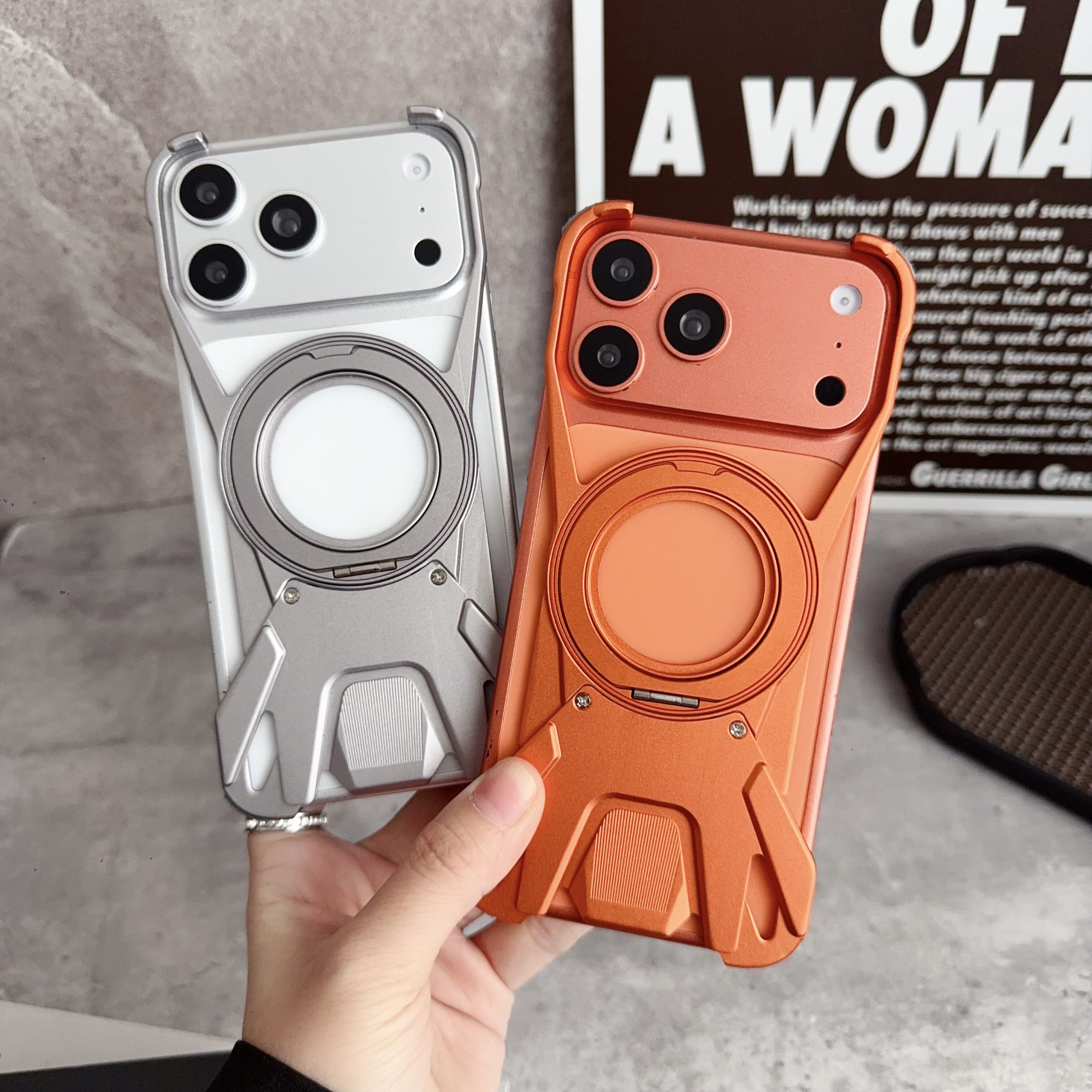 金属铝合金适用苹果17promax手机壳拼接iPhone16ProMax高级感外壳半包保护套15pm磁吸支架镂空散热新品个性款