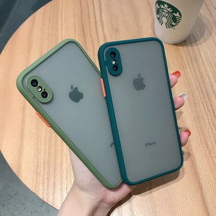 适用苹果xs手机壳全包摄像头iPhone X透明磨砂xsmax撞色硅胶苹果xr防摔保护套XR网红ix潮牌XSMAX抖音情侣简约