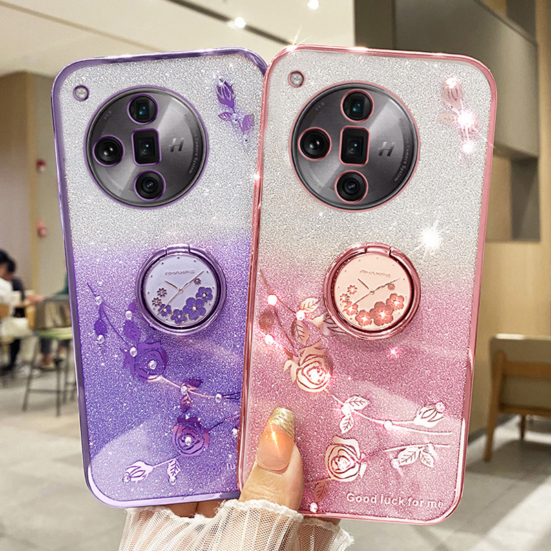 适用oppofindx7手机壳水钻Findx7pro新款findx7ultra指环支架5g全包镜头防摔保护套FIDNX7硅胶软外壳闪粉女潮