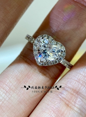 925银镀金爱心围镶戒指女款钻戒心形轻奢名媛小众1.5克拉高碳钻