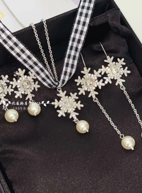实拍正确版通体925银进口施家钻雪花流苏耳环项链女时尚轻奢百搭