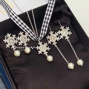 实拍正确版通体925银进口施家钻雪花流苏耳环项链女时尚轻奢百搭
