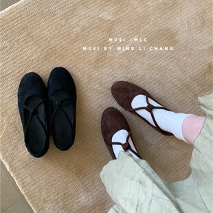 复古内增高交叉带玛丽珍鞋2026春季新款韩版通勤鞋百搭绒面单鞋女
