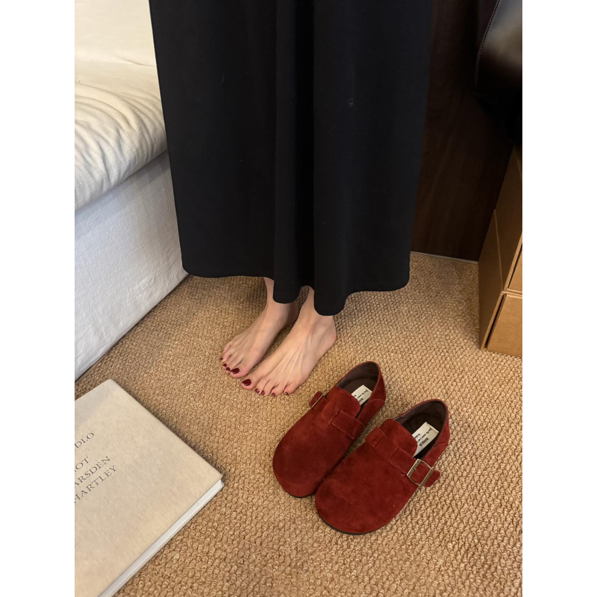 红色勃肯鞋女鞋冬2025新款百搭休闲鞋子博肯复古厚底超火爆款单鞋