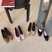 绒面方头工作鞋 内增高单鞋 奶奶鞋 一脚蹬通勤鞋 女2026春夏新款 韩版