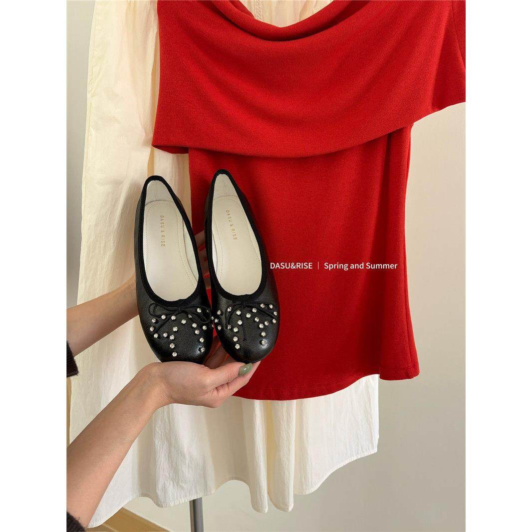 韩版平底蝴蝶结水钻单鞋女2026春季新款芭蕾舞通勤鞋一脚蹬奶奶鞋,女鞋,时尚芭蕾鞋,淘宝优惠券,粉丝福利购,淘宝优惠卷