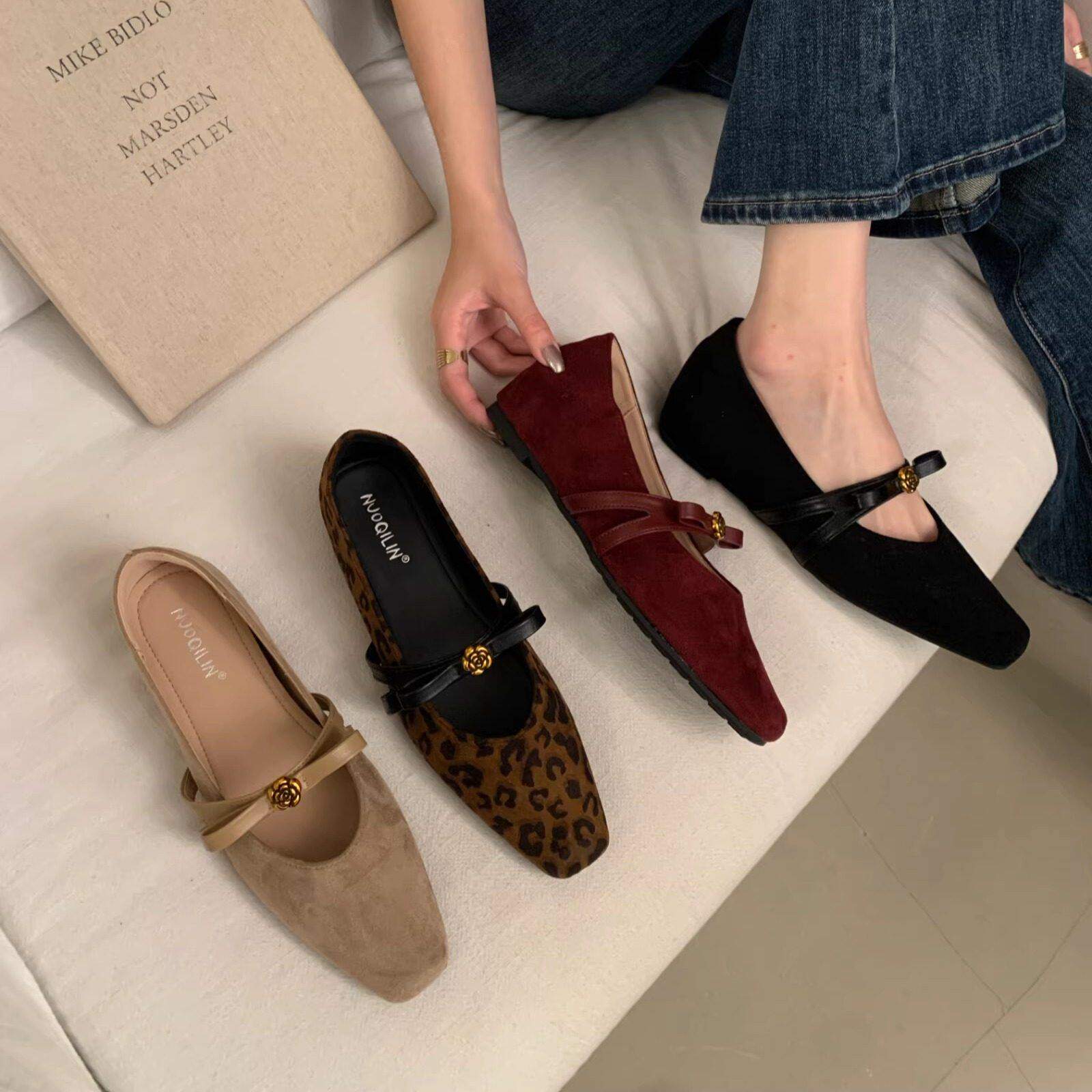 法式晚晚风蝴蝶结一字带绒面单鞋女2026春新款通勤内增高玛丽珍鞋,女鞋,浅口单鞋,淘宝优惠券,粉丝福利购,淘宝优惠卷