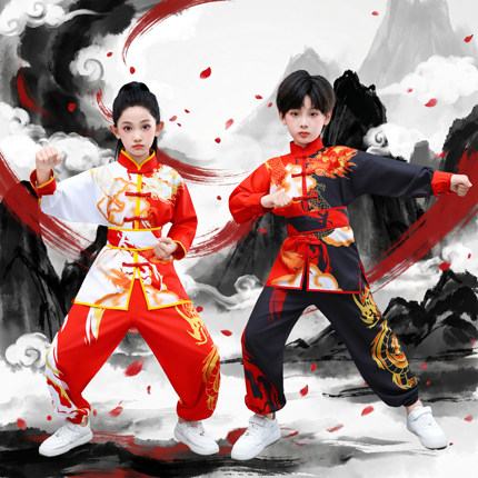 国风儿童武术服太极服庙会舞龙舞狮运动会开幕打鼓演出服装训练服