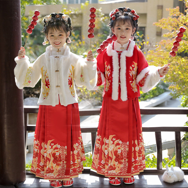 原创儿童汉服服女童马面裙拜年服加厚洋气中国风唐装喜庆秋冬套装