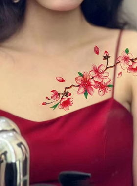 剖腹产遮疤桃花纹身贴女防水持久樱花锁骨胸部臂仿真花朵性感妆容