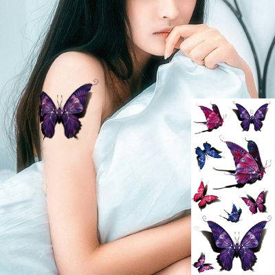 6张3D蝴蝶纹身贴小清新纹身贴女防水仿真性感可爱创意韩国女生