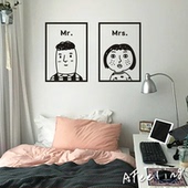 ins卡通情侣丑萌头像北欧风简约人物客厅卧室装 饰自粘墙贴画
