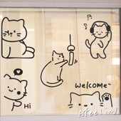 卡通猫咪玻璃墙面可爱装 饰贴创意小猫ins风防撞贴玻璃门贴窗花纸