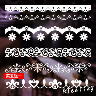 蕾丝花边腰线墙贴纸欧式 饰贴餐厅店铺防撞温馨提示贴画 橱窗玻璃装