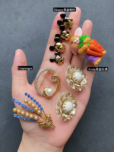 欧美回流Vintage中古趣味迪士尼原盒刺针Avon原盒玩偶耳夹胸针