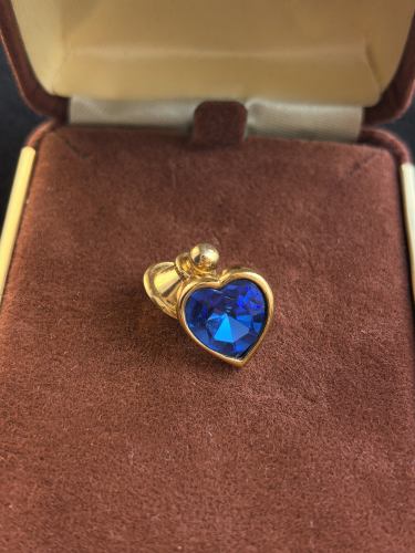 Avon心形蓝色莱茵石刺针胸针领针精致百搭中古Vintage