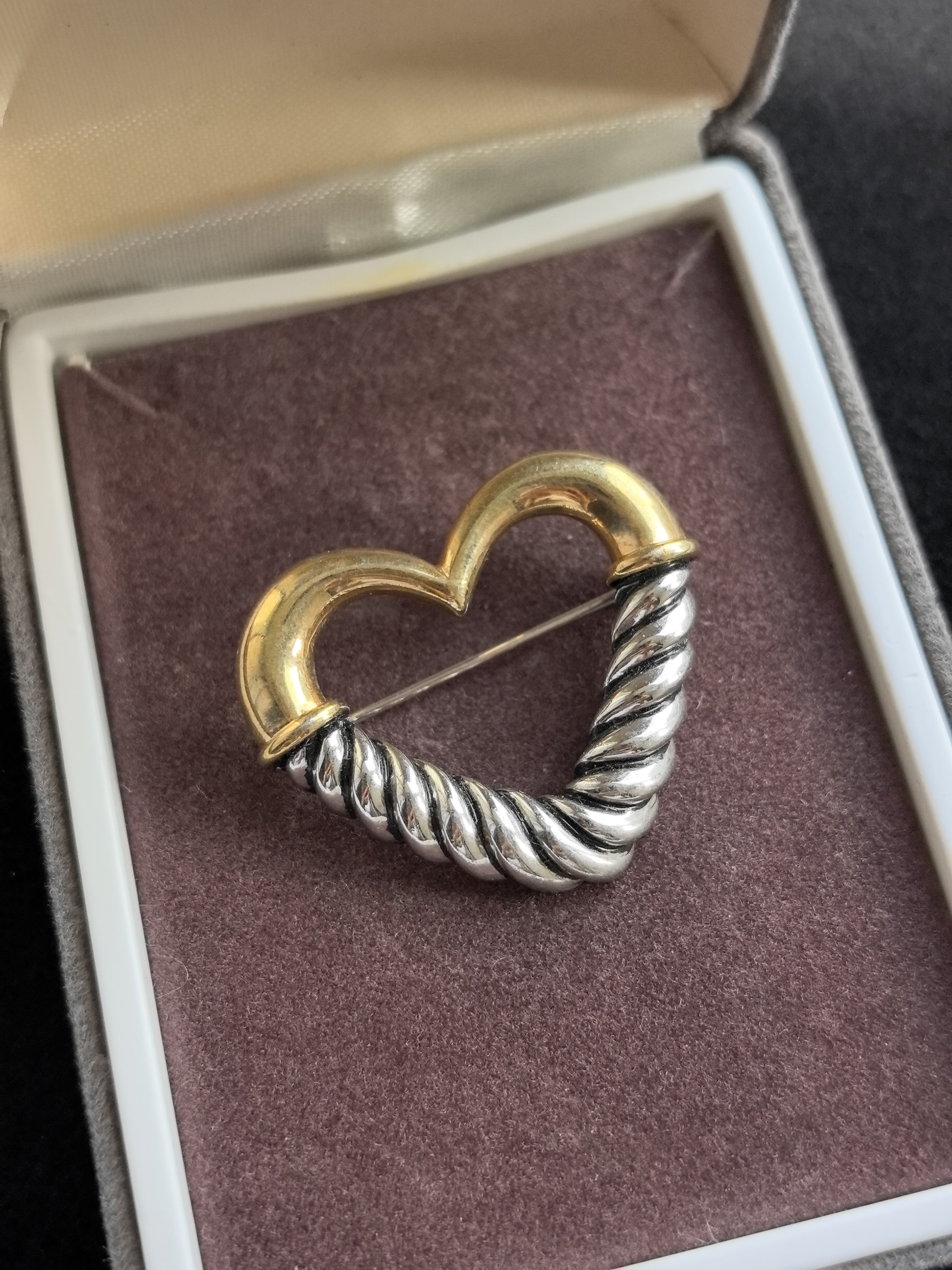 中古vintage素金复古风心形胸针女