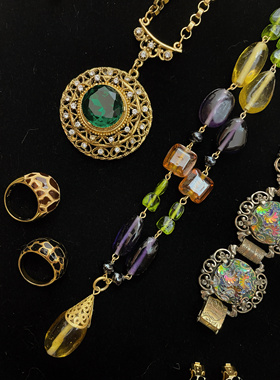 Vintage 中古 Judylee Joan Rivers 幻彩琉璃珐琅手链耳夹项链