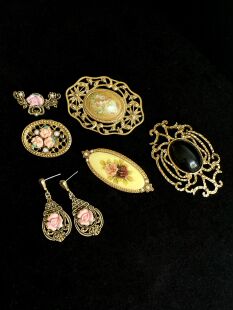 孤品中古Vintage复古宫廷风1928胸针耳钉扫肩