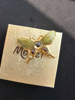 Monet素金珐琅原盒蝴蝶胸针趣味动物胸针中古Vintage