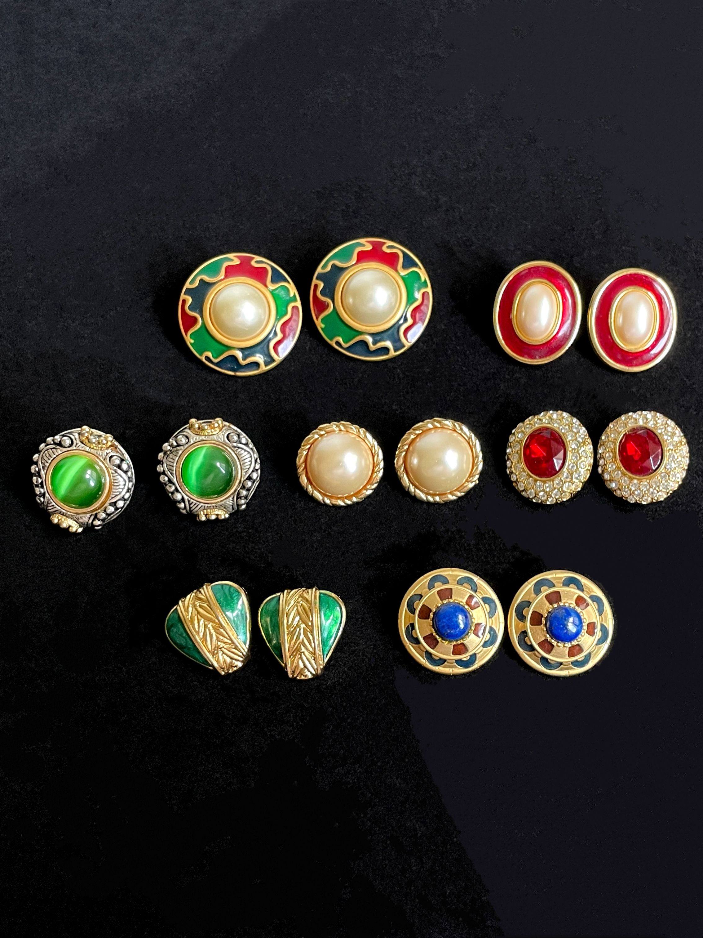 vintage中古欧美夸张耳夹珍珠宝石奢华耳夹小众设计师MONET/ROMAN