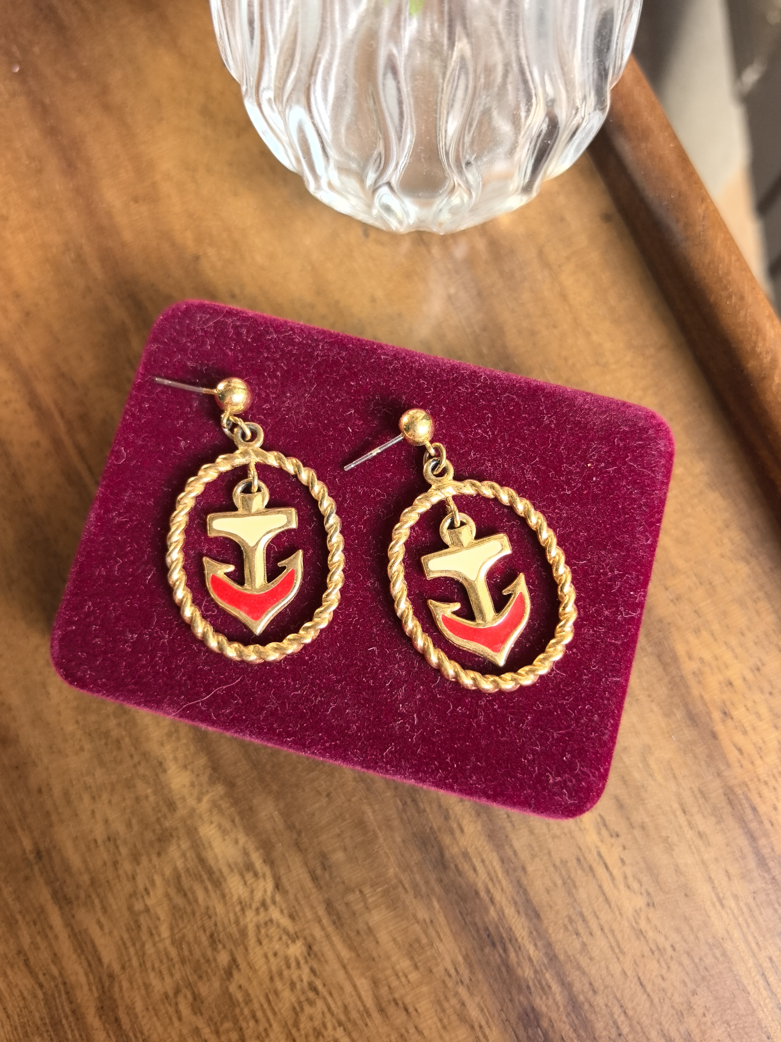 Avon 素金船锚扫肩耳钉彩 中古Vintage