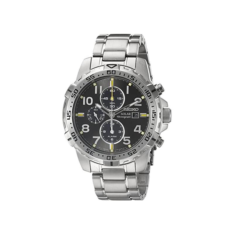 Seiko/精工石英计时黑盘不锈钢男款运动腕表mm防水chrono