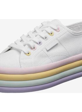 代购Superga女士帆布鞋透气轻便软底舒适圆头系带厚底多层底