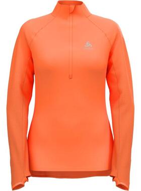 代购ODLO女士运动夹克保暖透气吸湿保暖层半拉链橙色轻量长袖