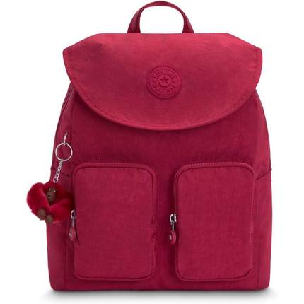 代购Kipling女士双肩包多口袋设计前袋储物顶部提手挂件装饰红色